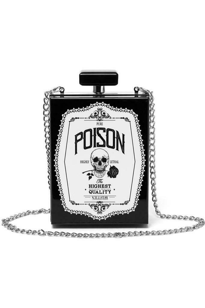 Killstar  Pure Poison Clutch Bag Silver Tone Metal Chain Shoulder Bag 2021 Nwt