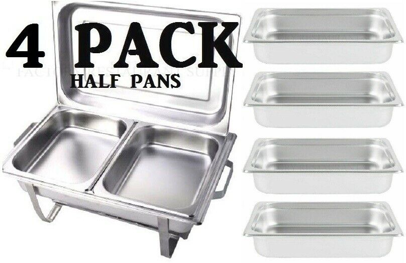 Half Inserts Only 4 Pack 2 1/2" Deep Stainless Steel Chafing Dish Chafer Pan