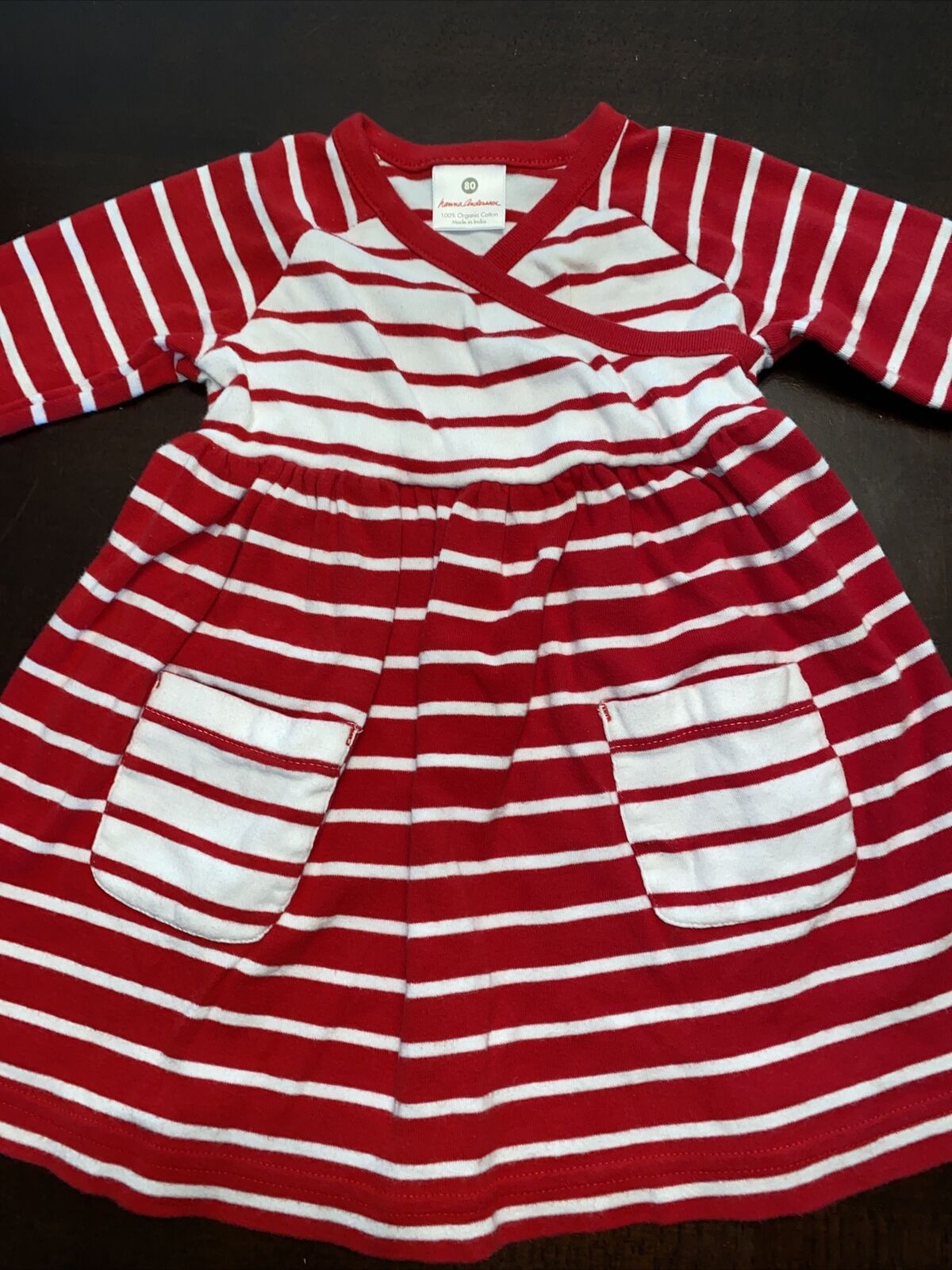 Hanna Andersson Toddler Girls Size 80, 18-24 Red, White Striped Dress