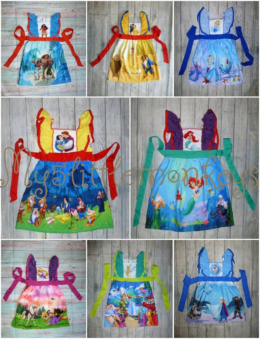 New Boutique Ariel Cinderella Frozen Snow White Moana Tinker Bell Tangled Dress