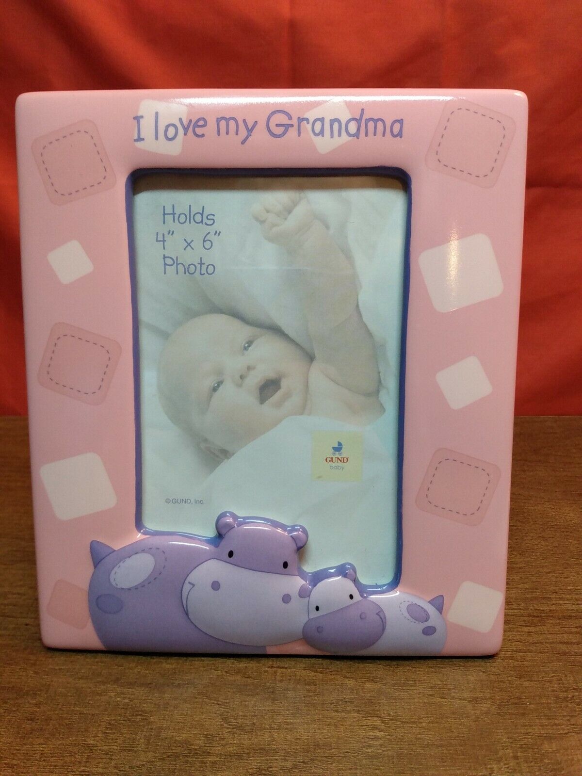 Baby Gund Nursery Picture Frame I Love My Grandma 4"x6" Hippopotamus Hippo