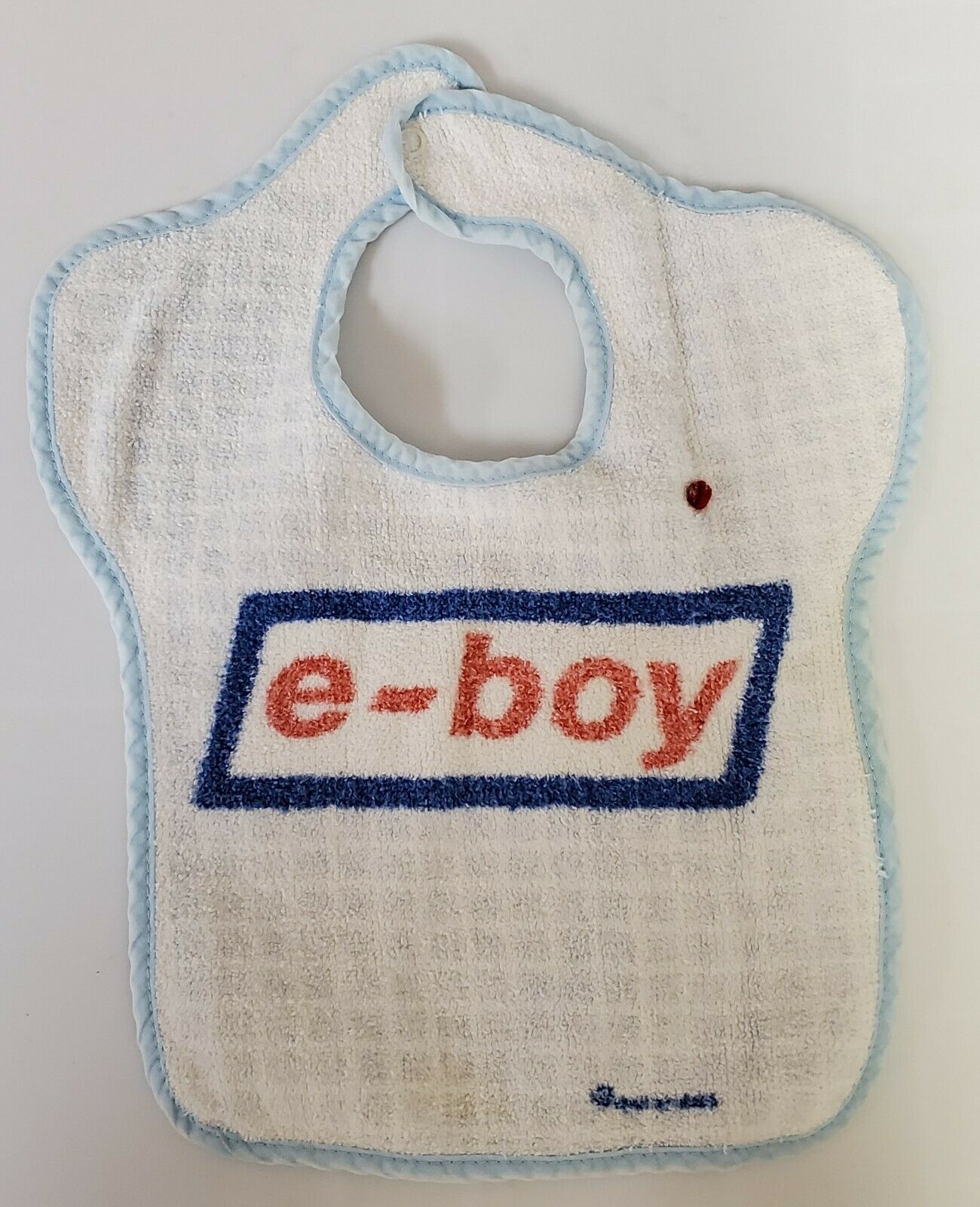 Mother Maid Vintage Baby Bib Terry Cloth E-boy White/blue Adjustable Snap
