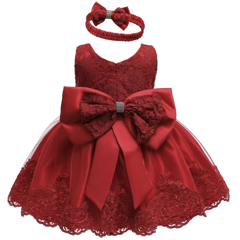 Toddler Baby Girl 1 Year Birthday Tutu Princess Bowknot Party Dress Lace Gown