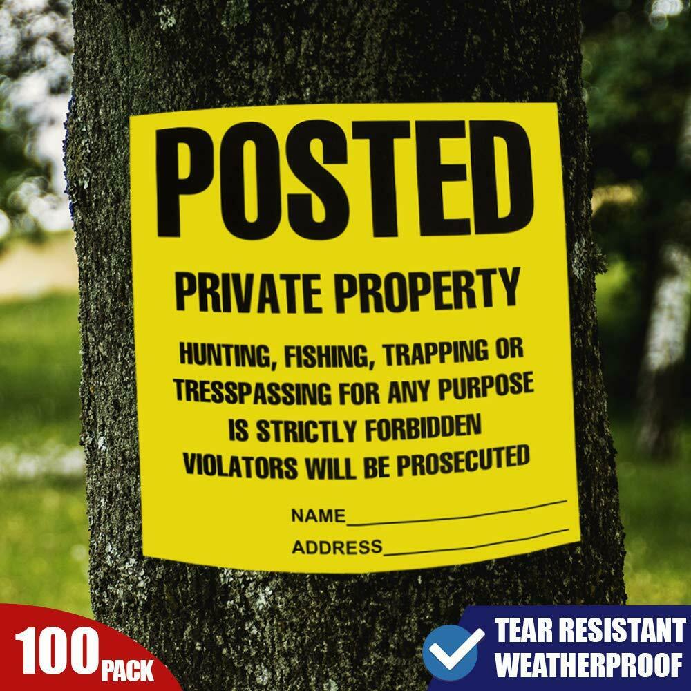 Posted Private Property Signs Weatherproof & Tear Resistant 100 Pcs 11”x 11"