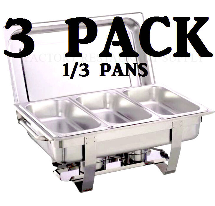Inserts Only 3 Pack 1/3 Size Stainless Steel 2 1/2" Deep Chafing Dish Chafer Pan