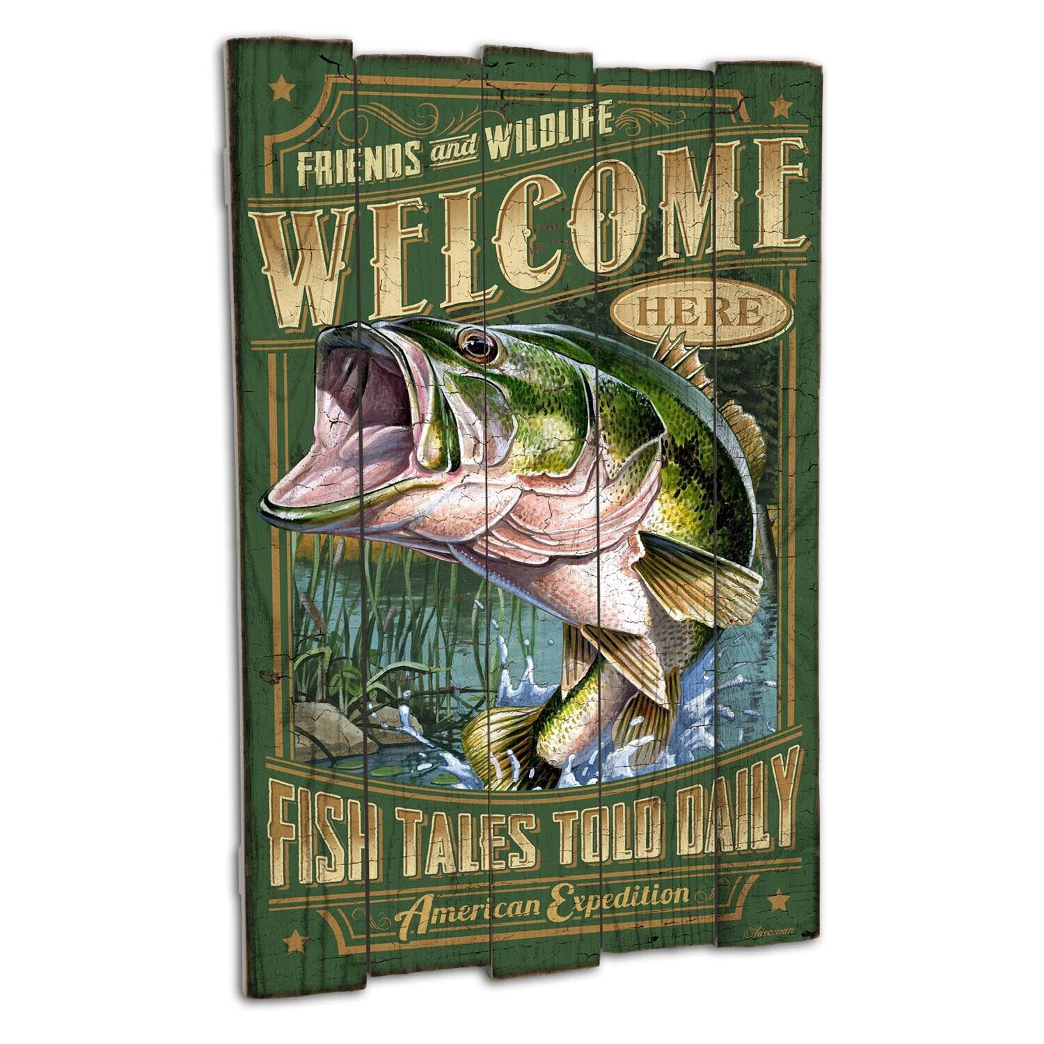American Expedition Largemouth Bass Wooden Cabin Sign