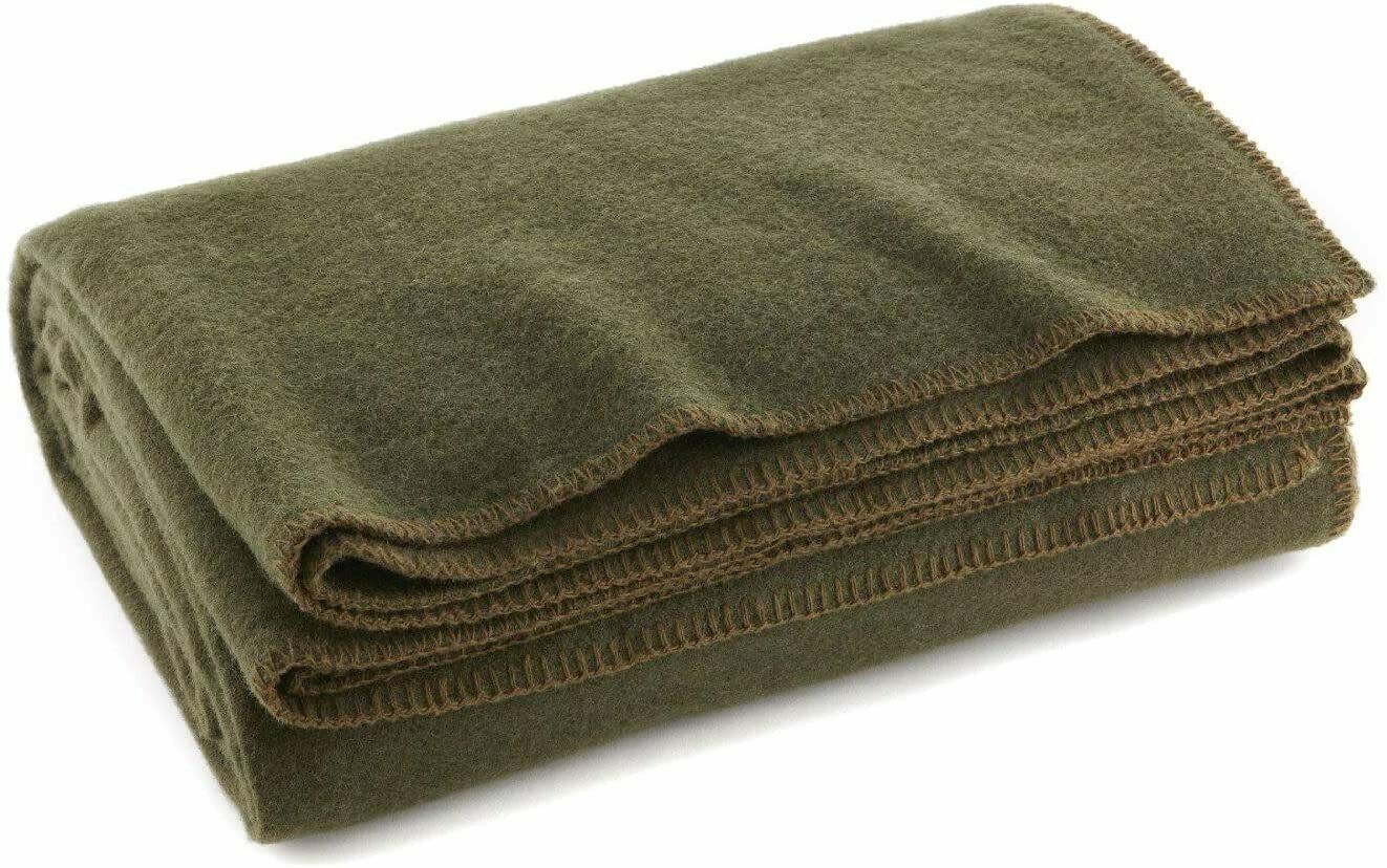 Warm Wool Fire Retardent 80% Wool Blanket 66" X 90" Ever Ready Olive Drab Green