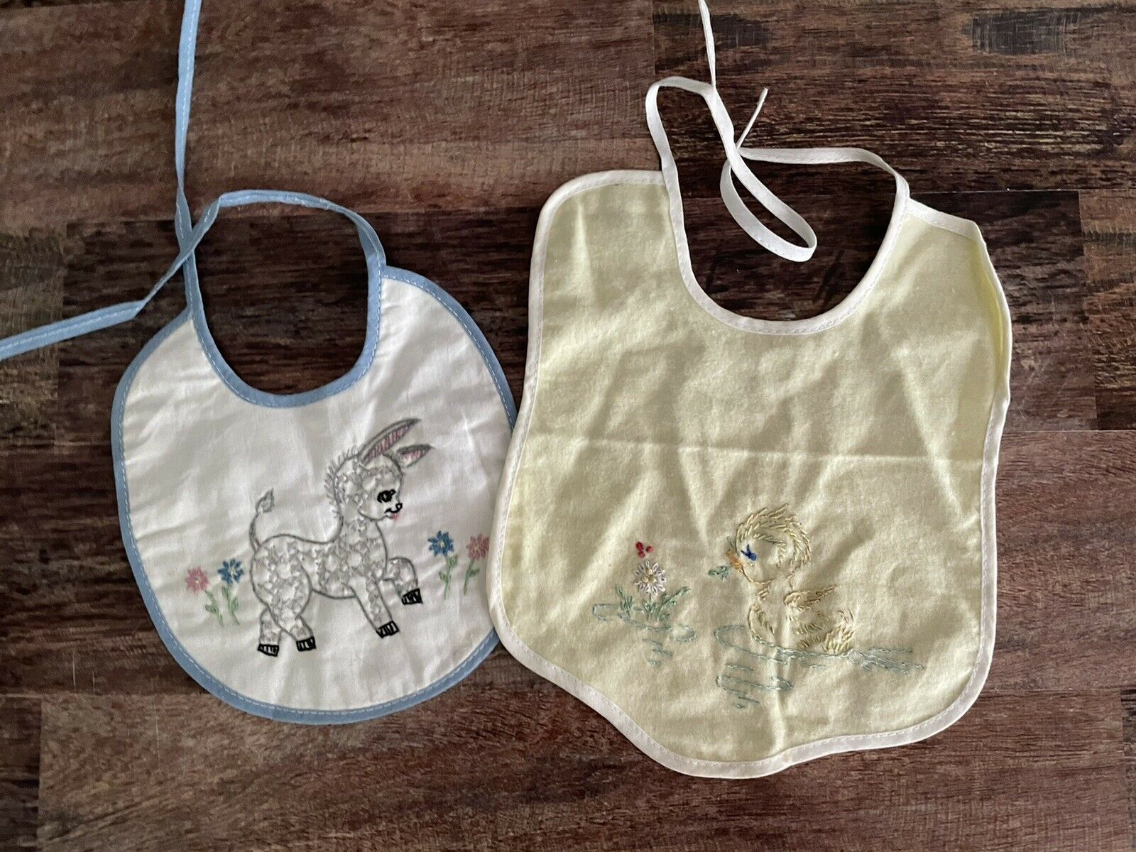 Lot Of 2 Vintage Embroidered Baby Bibs