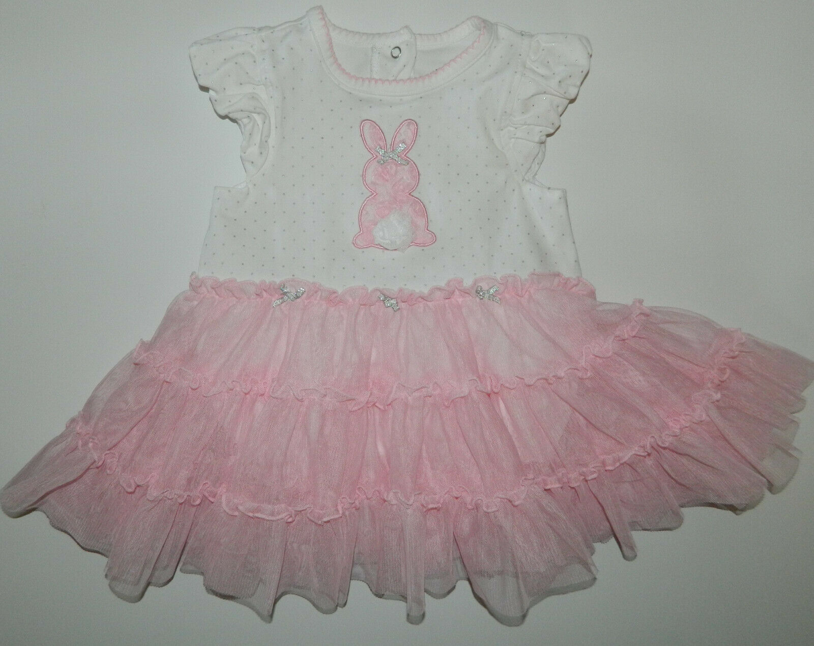 Little Me Girl'spink Gray Polka Dot Bunny Rabbit Tulle Romper Dress* 12 Months