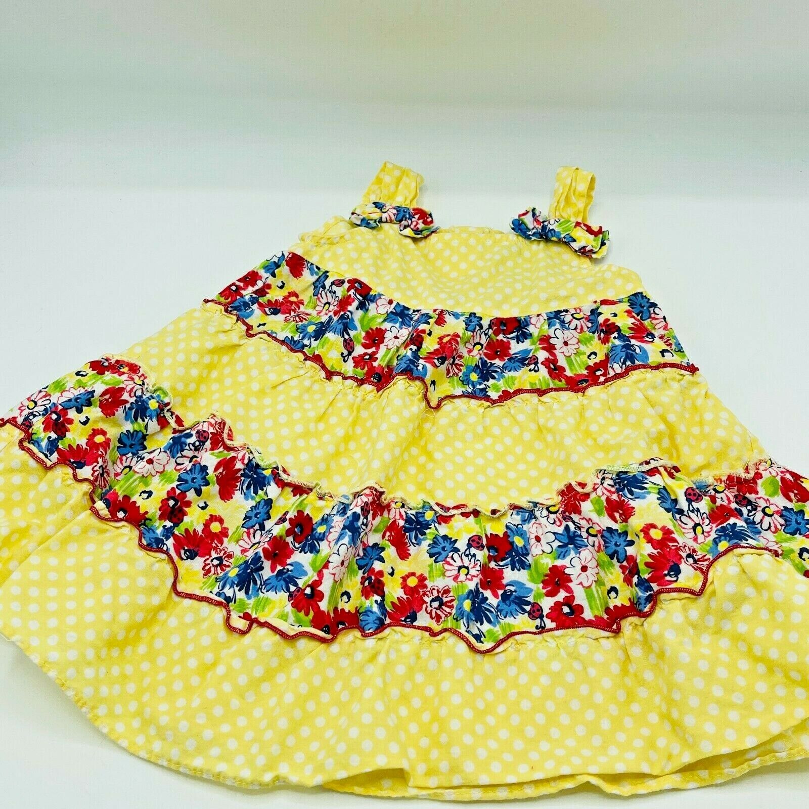 Youngland Girls Yellow & Flowers Patchwork Summer Dress 18 Months Bows