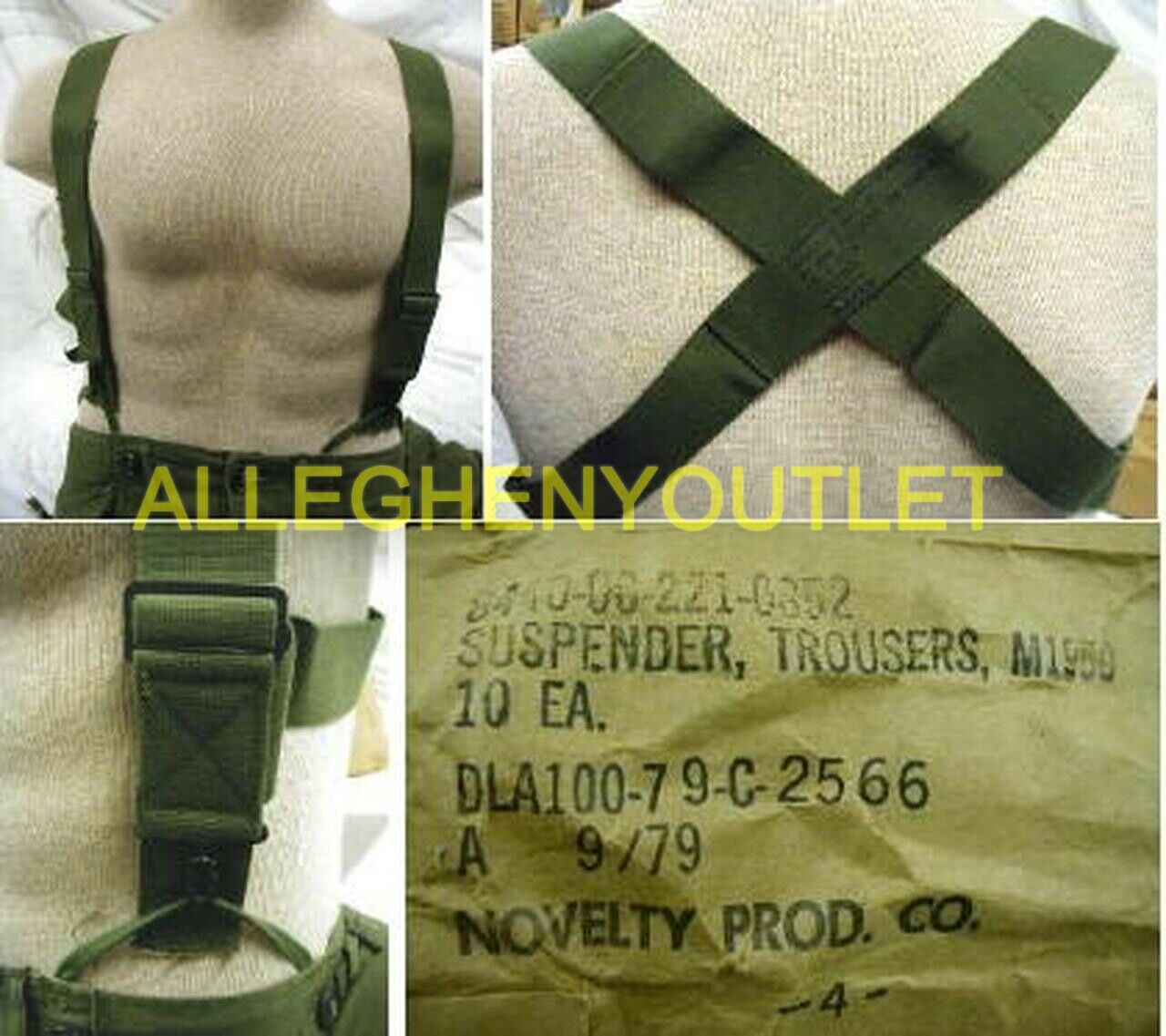 THREE (3) PAIRS OF OLIVE DRAB M1950 MILITARY/ARMY ELASTIC SUSPENDERS - BRAND NEW
