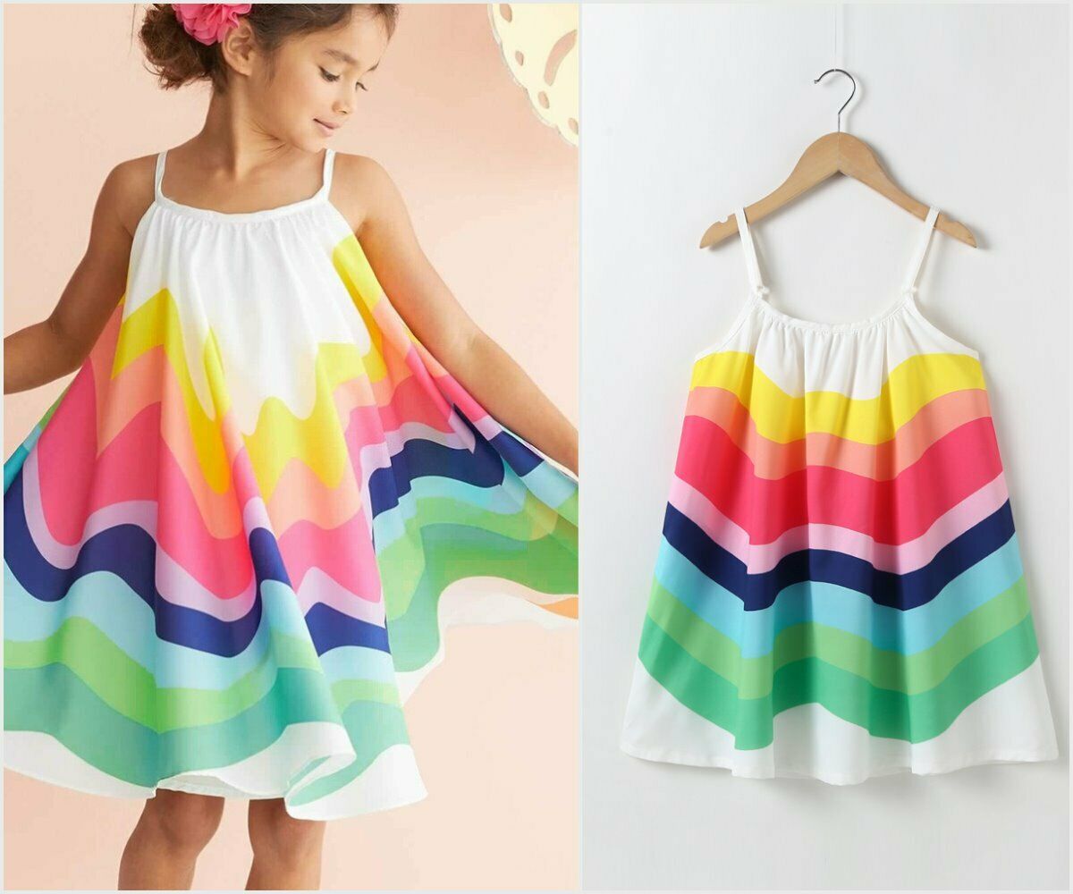 New Rainbow Girls White Sleeveless Sun Dress 2t 3t 4t 5t 6