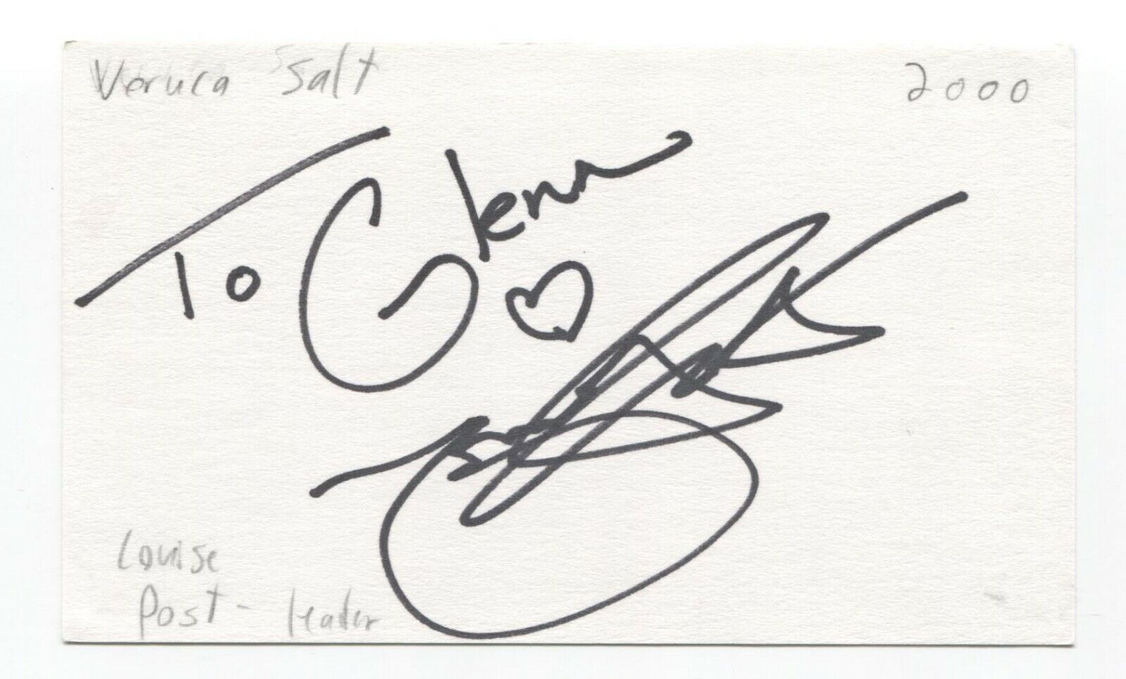 Louise Post Signed 3x5 Index Card Autographed Signature Veruca Salt