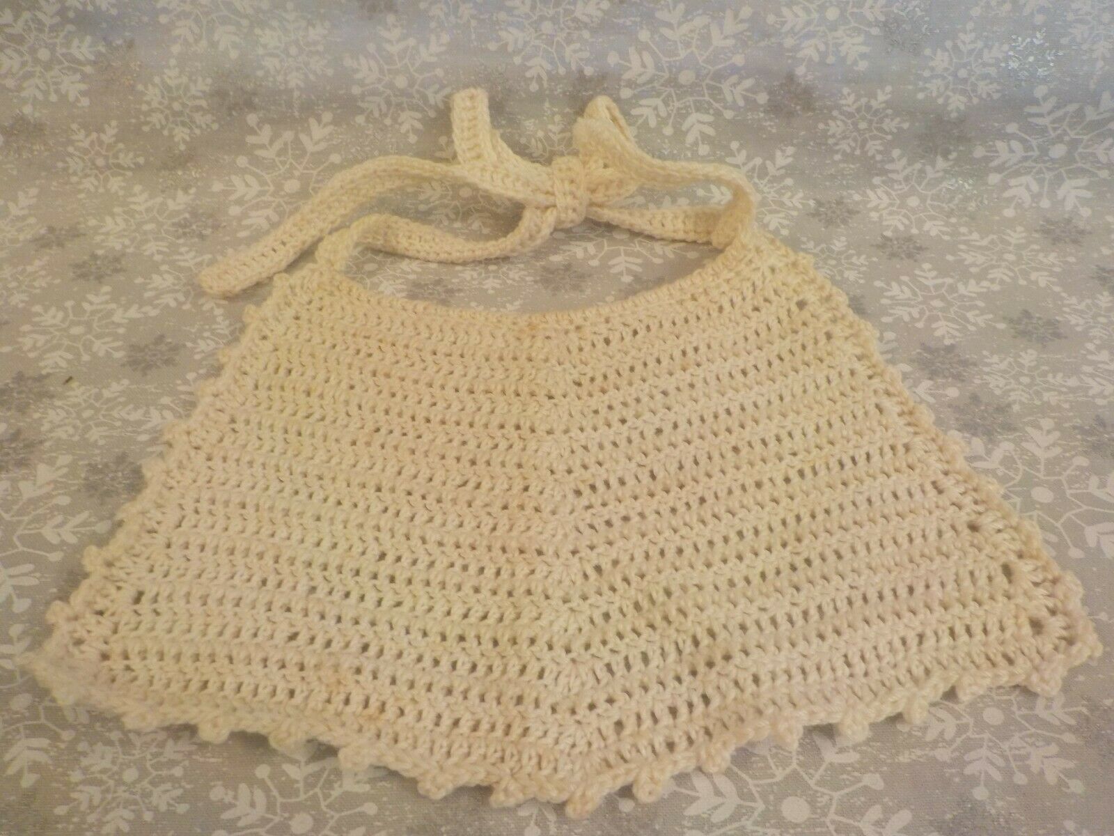 Vintage Hand Crochet Baby Bib -  White - Pre-owned