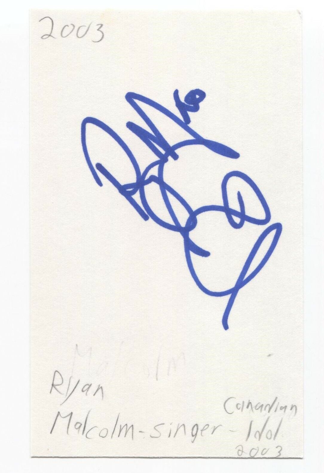 Low Level Flight - Ryan Malcolm Signed 3x5 Index Card Autographed Signature