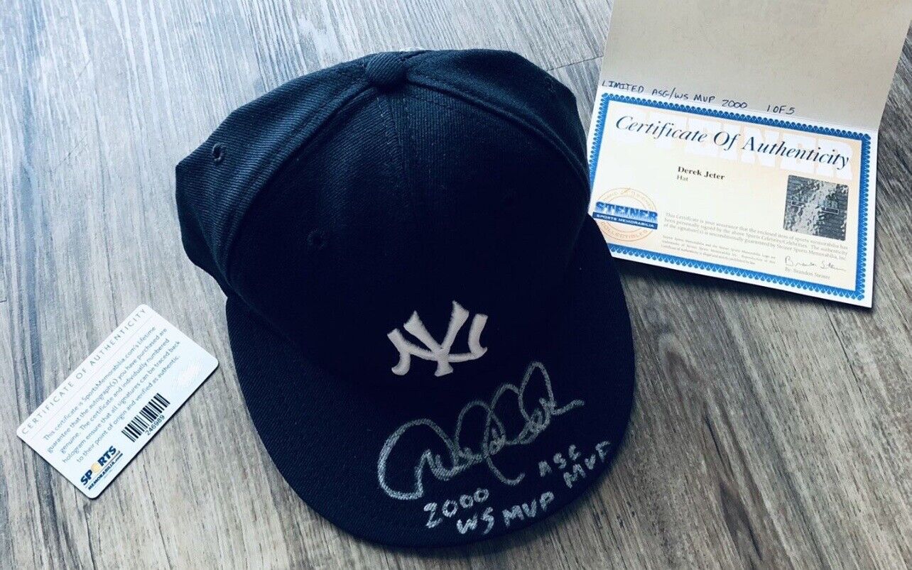 Derek Jeter Signed Autograph Yankees Hat With 2 Rare Inscriptions 1 Of 5!