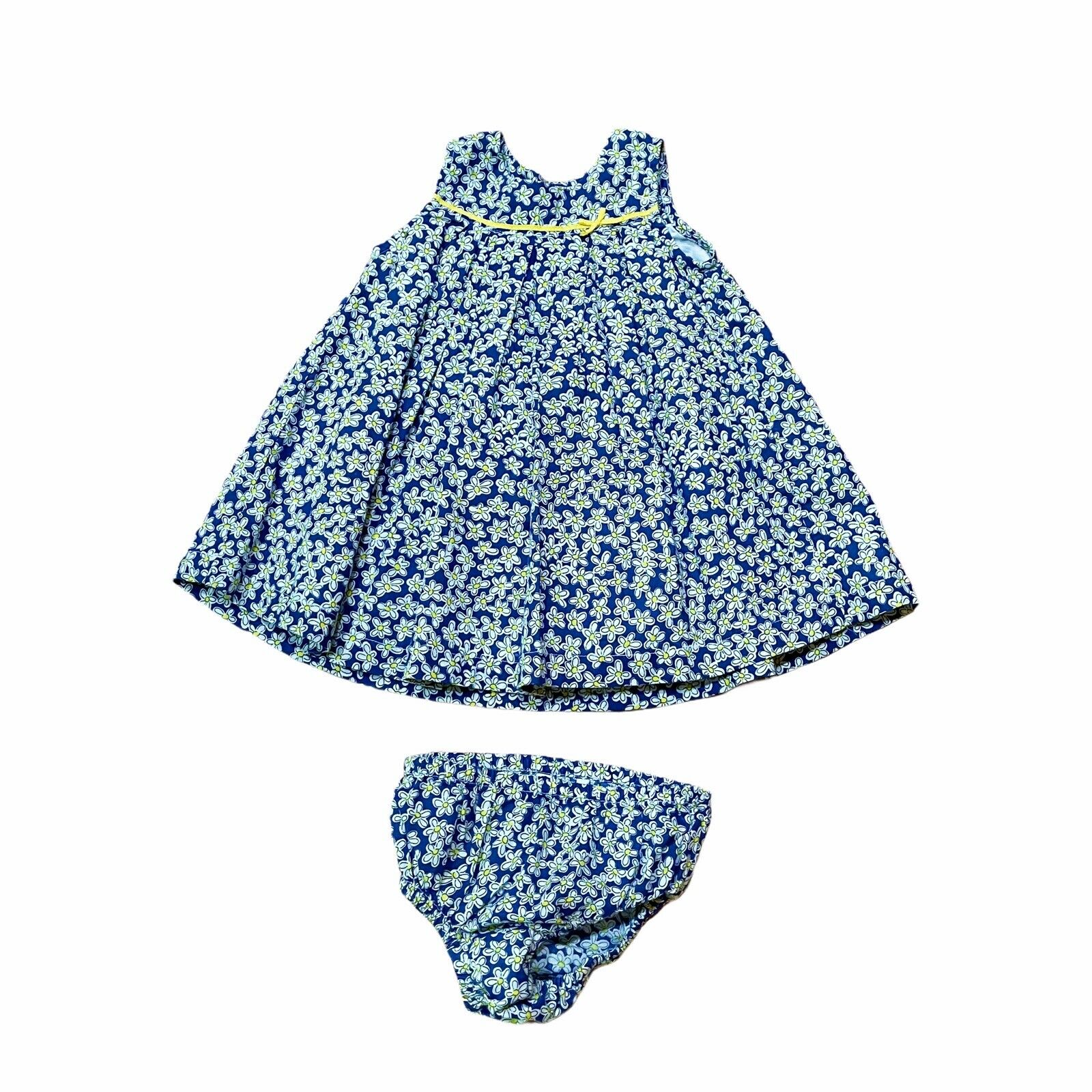 Baby Boden Summer Dress With Matching Bloomers Size 3-6 Months Blue White Flower