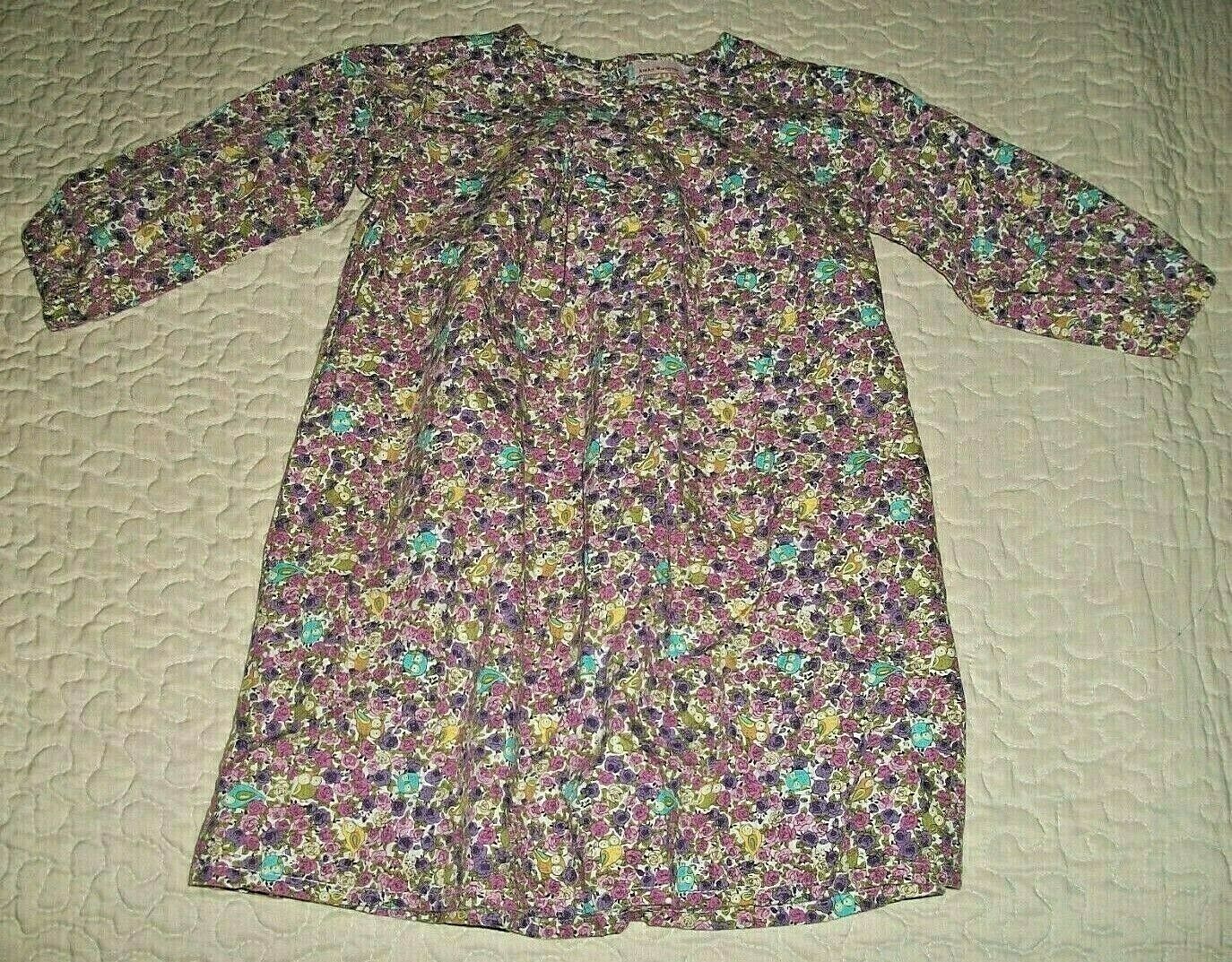 Lucky Wang Nyc White L/s Pink/purple/teal Floral-print Dress - Size 2