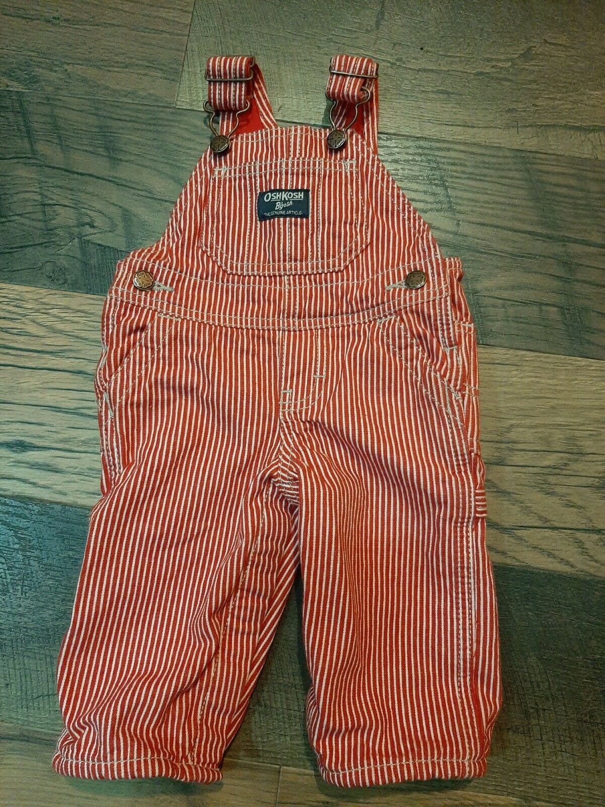 Vintage Oshkosh B'gosh Baby Bib Overalls Vestbak 6 Month Red Striped Lined