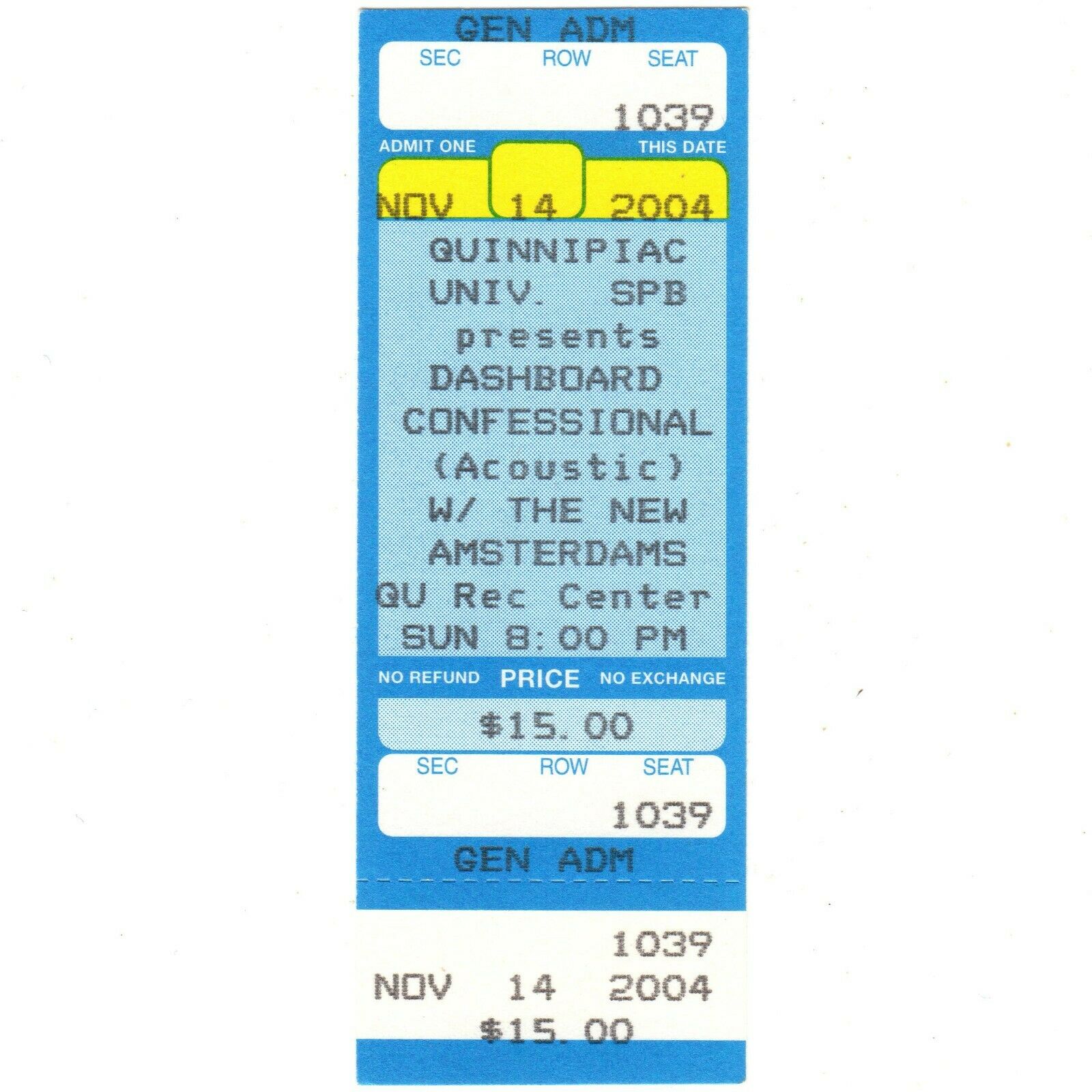 Dashboard Confessional Concert Ticket Stub Hamden Ct 11/14/04 Quinnipiac U Rare