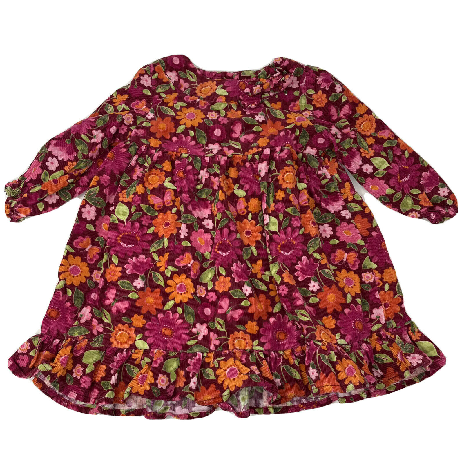 Gymboree Girls 'butterfly Girl' Dress Floral Corduroy Sz 18-24 Months Infant